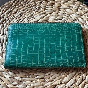 Green Crocodile Embossed Clutch